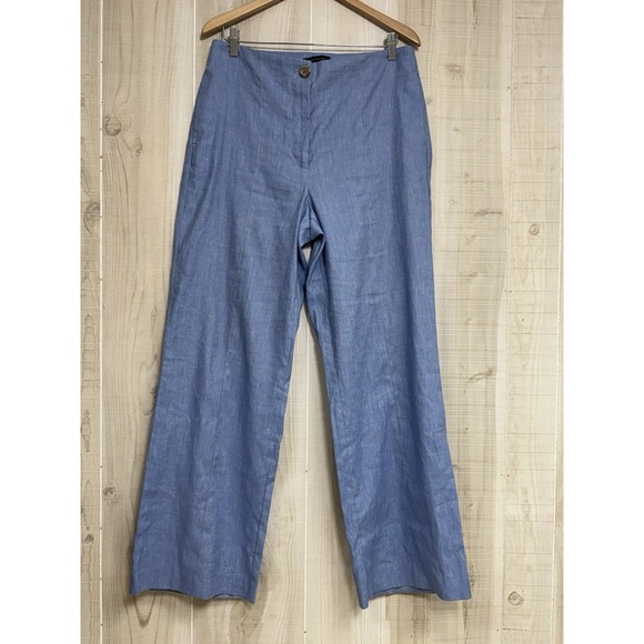 Ann Taylor Pants - Ann Taylor Linen Trouser Pants 8 N B Blue Wide Leg Coastal Resort